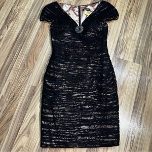 Jovani Black Lace Cocktail Dress short Sleeve V-Neck Back Zipper Size 8